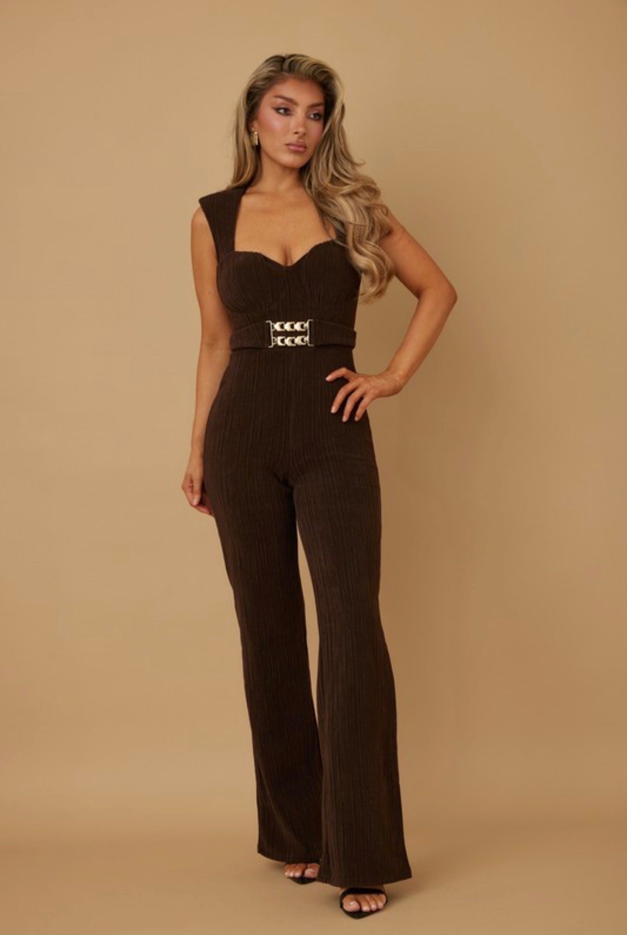 Corduroy Sweetheart Jumpsuit with Gold Buckle