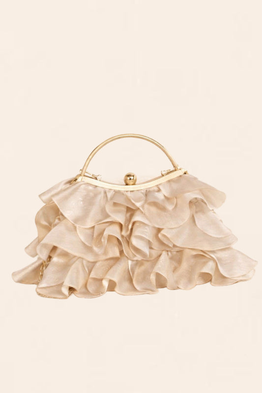 Pink Champagne Ruffle Clutch with Gold Accent