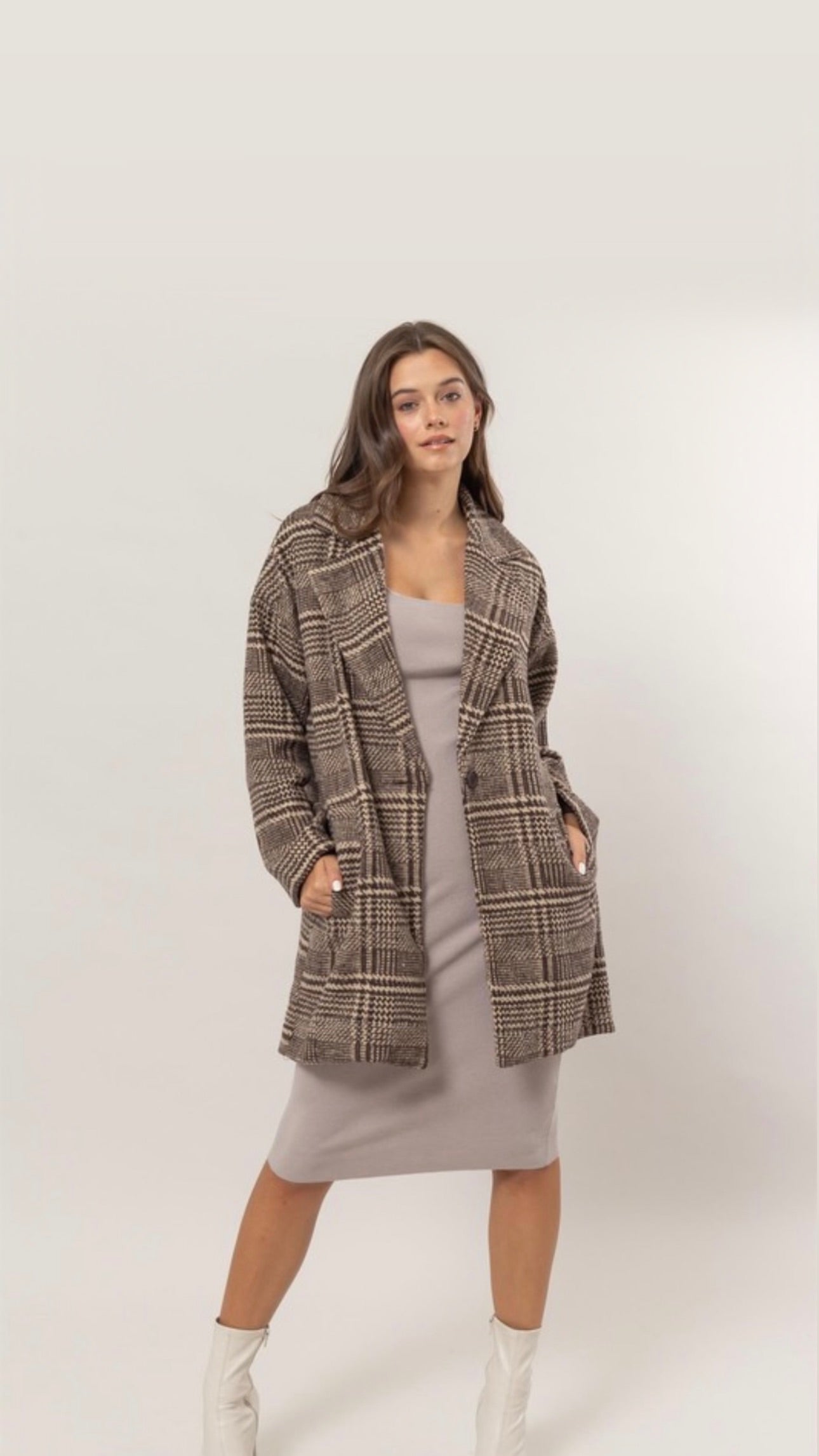 Thick plaid One Button Blazer