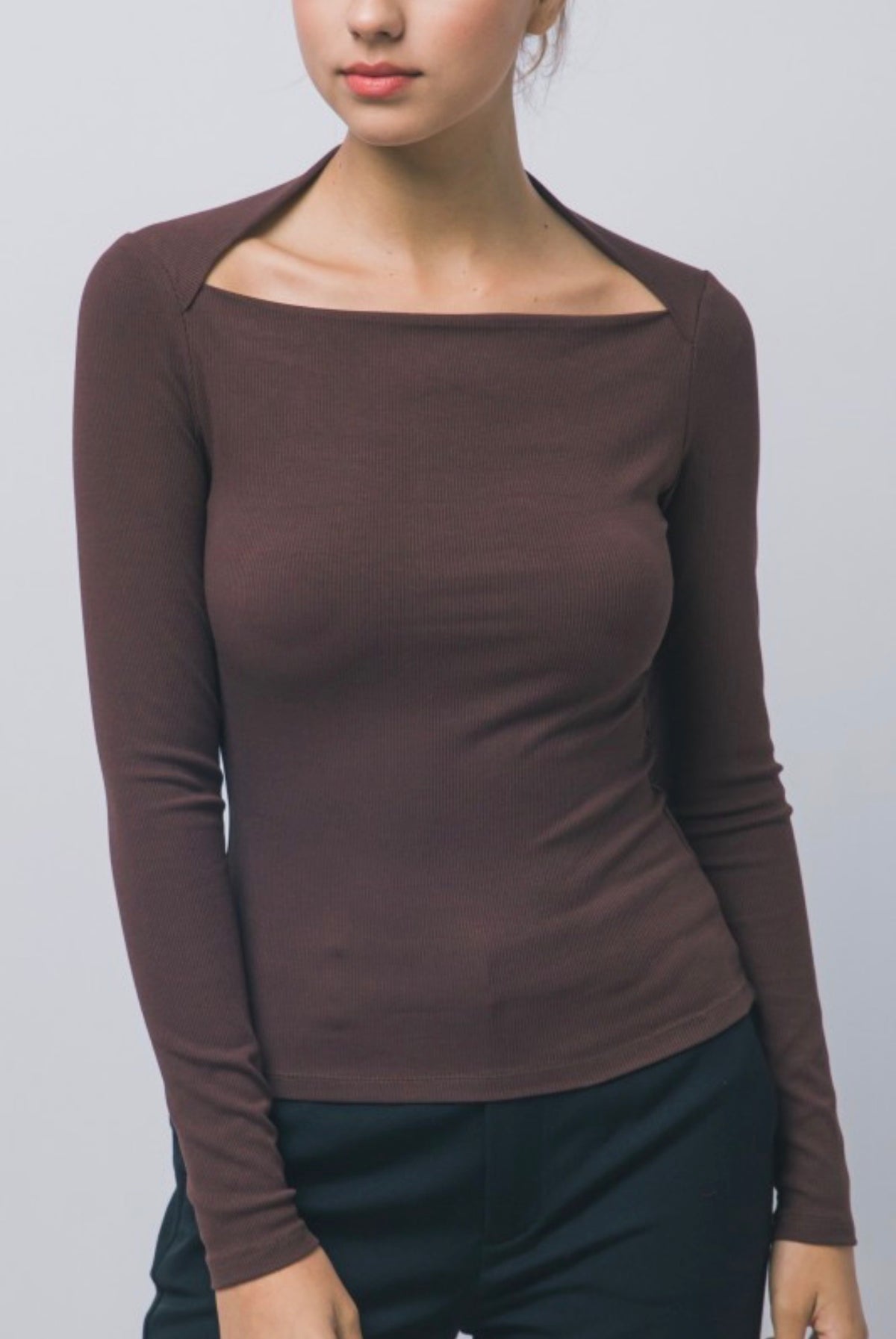 Squared Boatneck Rib Long Sleeve