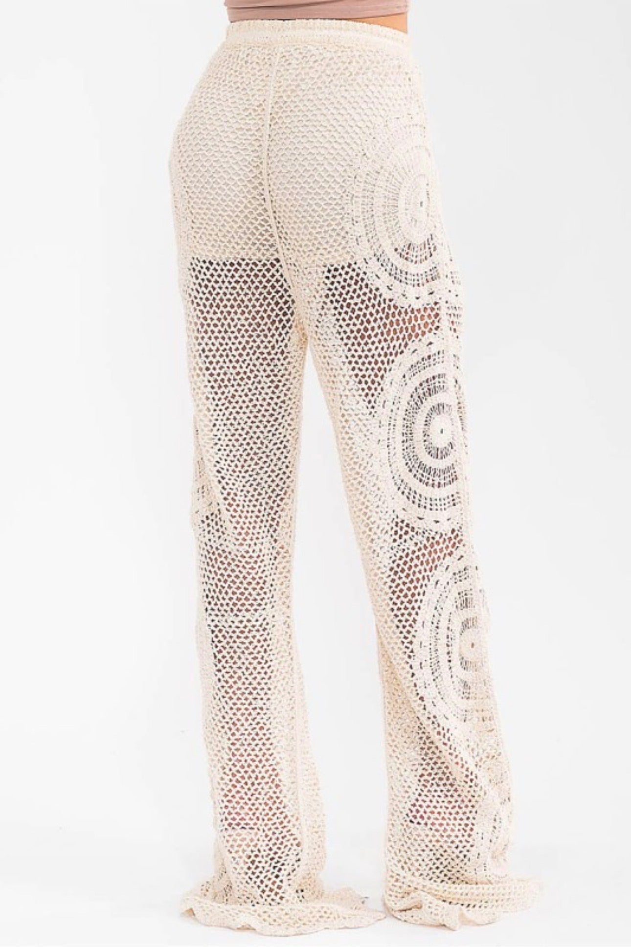 Beige Crochet Flare Trousers