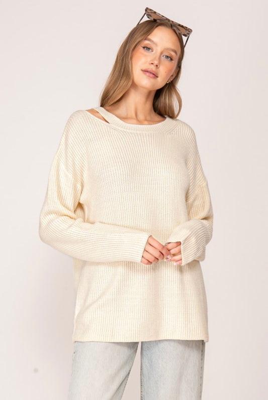 Single Cut Shoulder Ribbed Sweater
