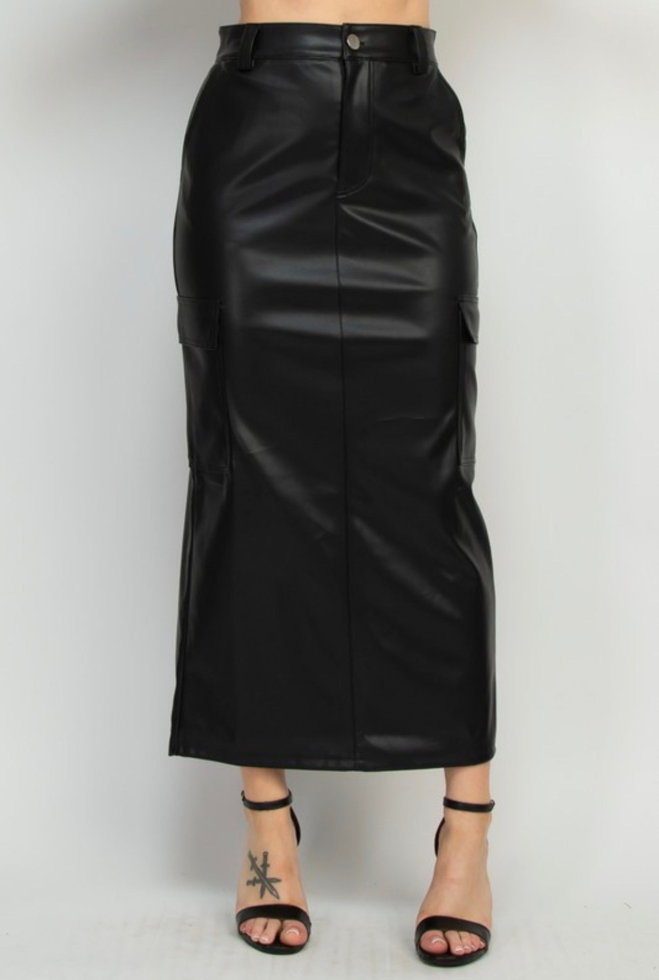 Long pleather skirt split
