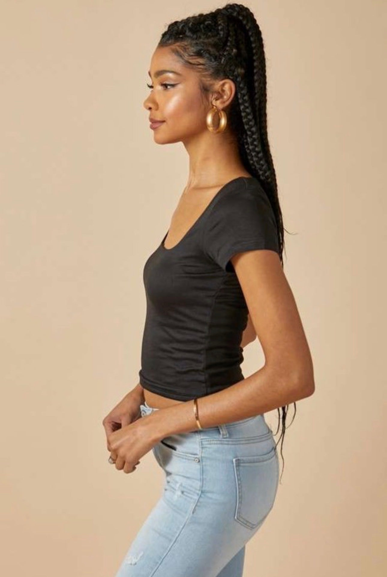 Square Neck Cap Sleeve Double Lined Crop