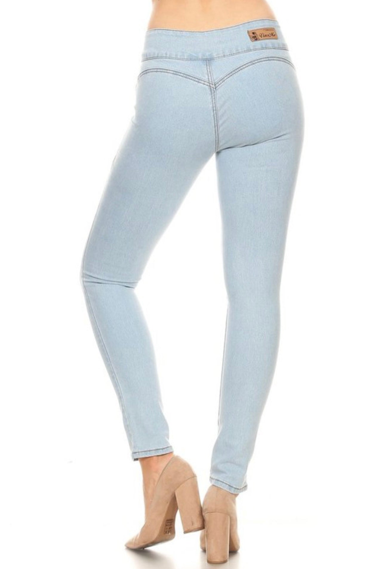 Three-Button Light Wash Straight Cut Jeans