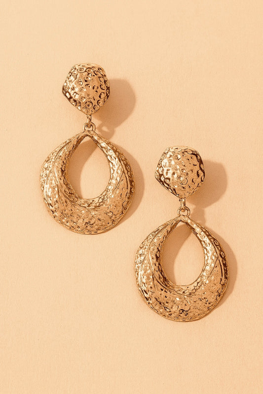 Hammered Oval Gold Dangle Earrings