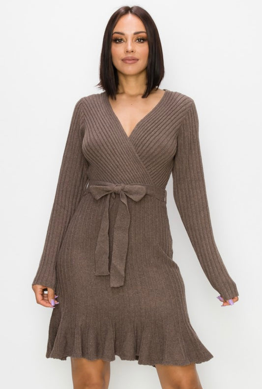 Ruffled Hem Midi Sweater Dress