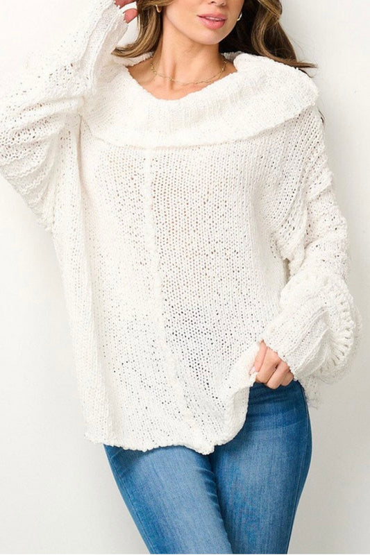 Cowl Neck Open Knit Sweater