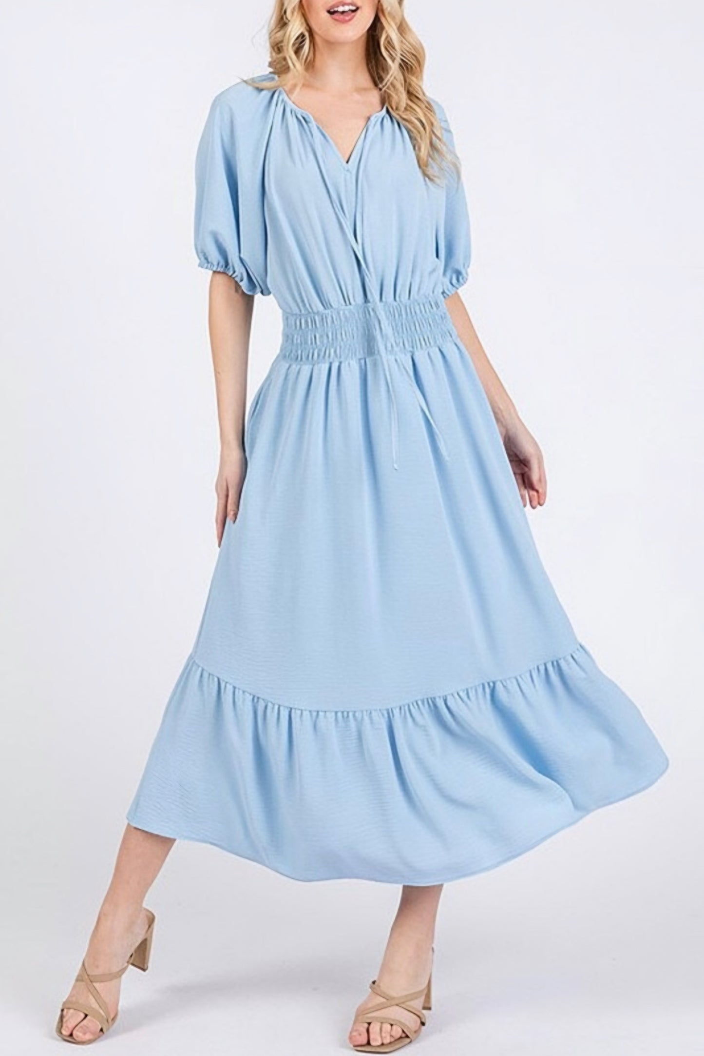 Tie Front Peasant Maxi Dress