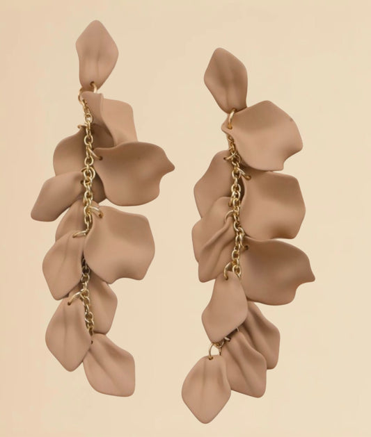 Petal Tassel Tan with Gold Chain Earrings
