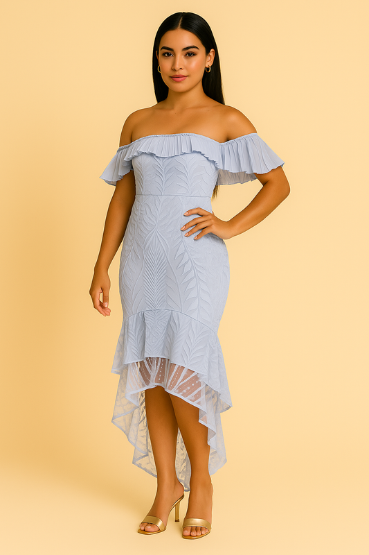 Lace Off-the-Shoulder Ruffled Bodycon Dress