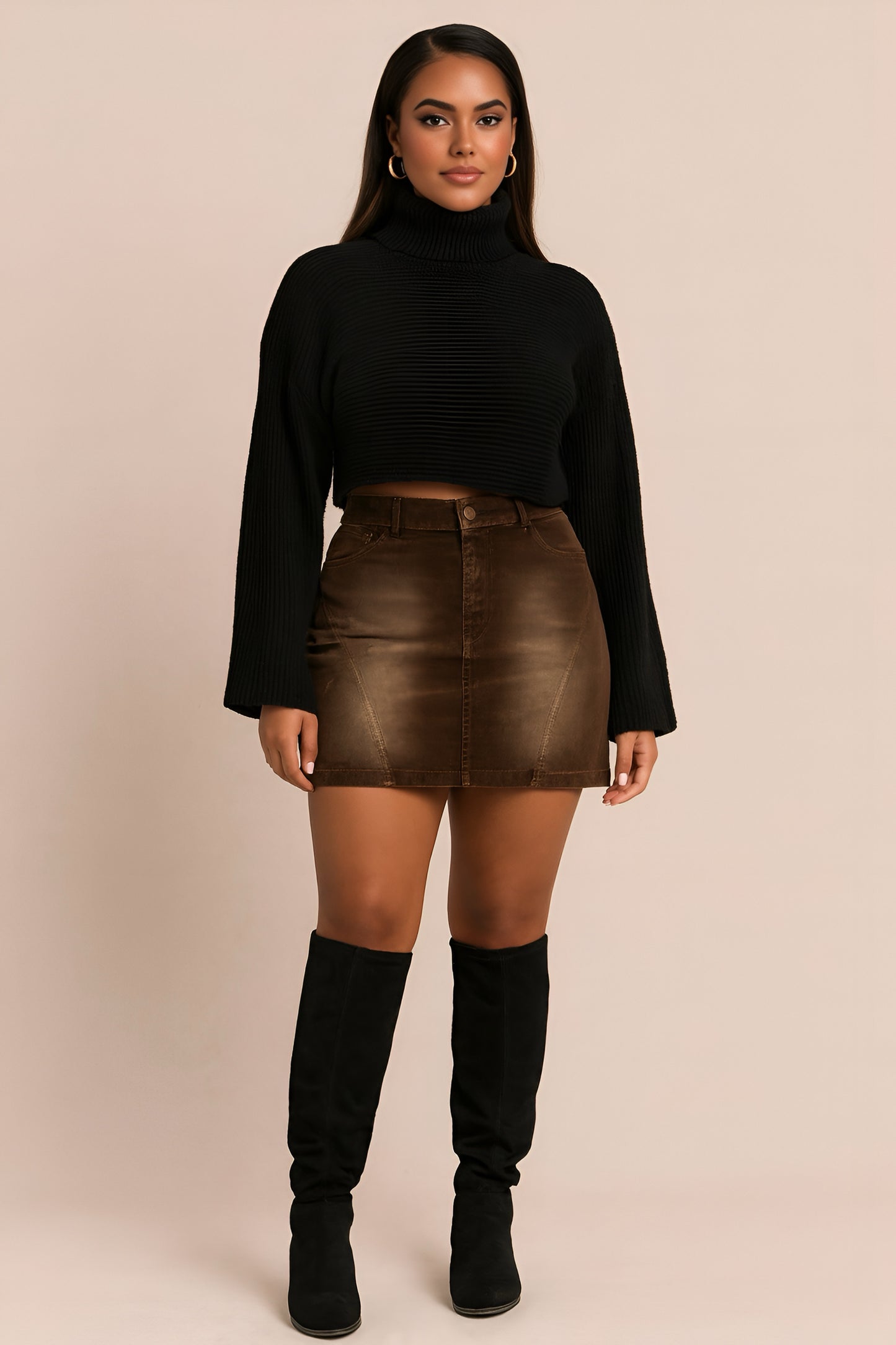 Ribbed Crop Turtleneck Sweater