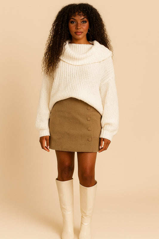 Cowl Neck Open Knit Sweater