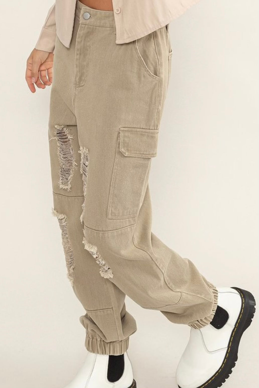 Ripped Denim Cargo Jogger Pants