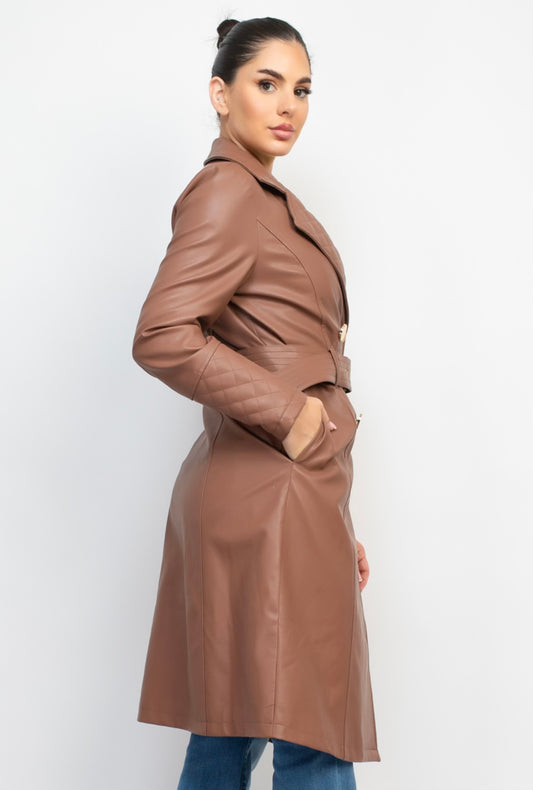 Leather Double Button Trench Coat