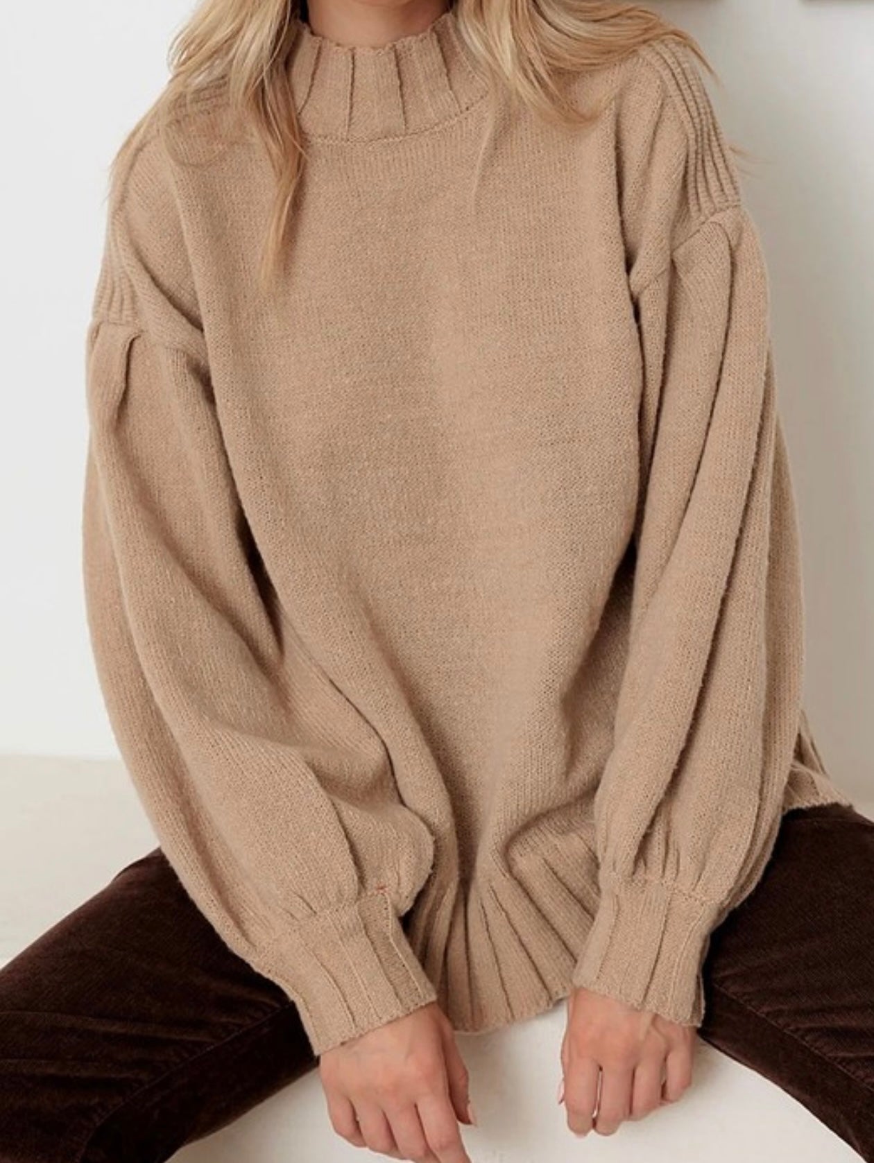 Wide Sleeve Mock-Neck Sweater