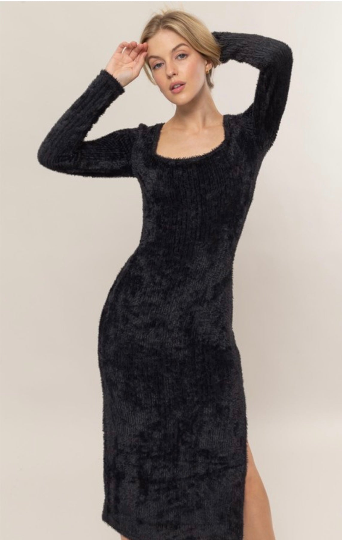 Fluffy U-Shape Neckline Dress