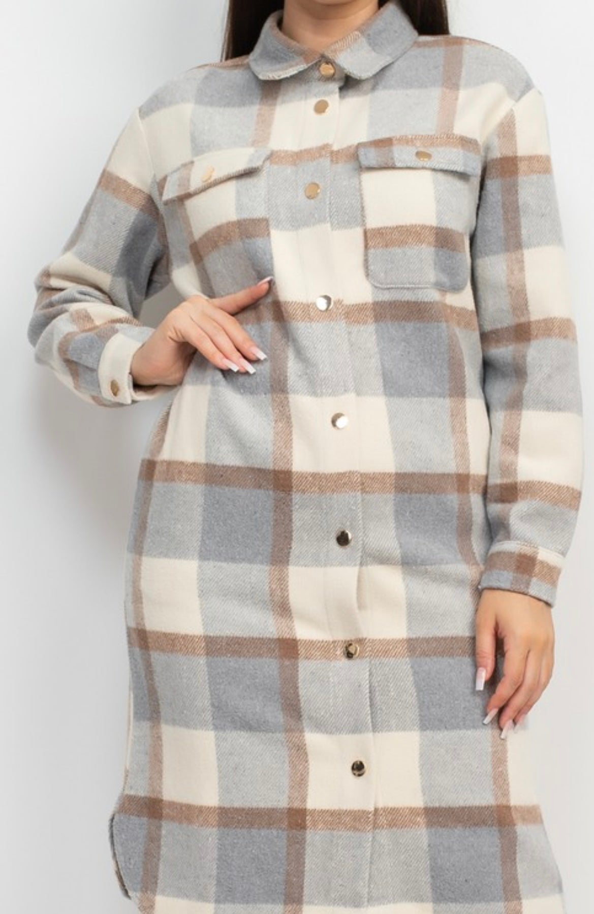 Button Down Plaid Coat