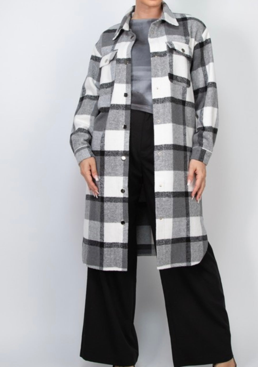 Button Down Plaid Coat