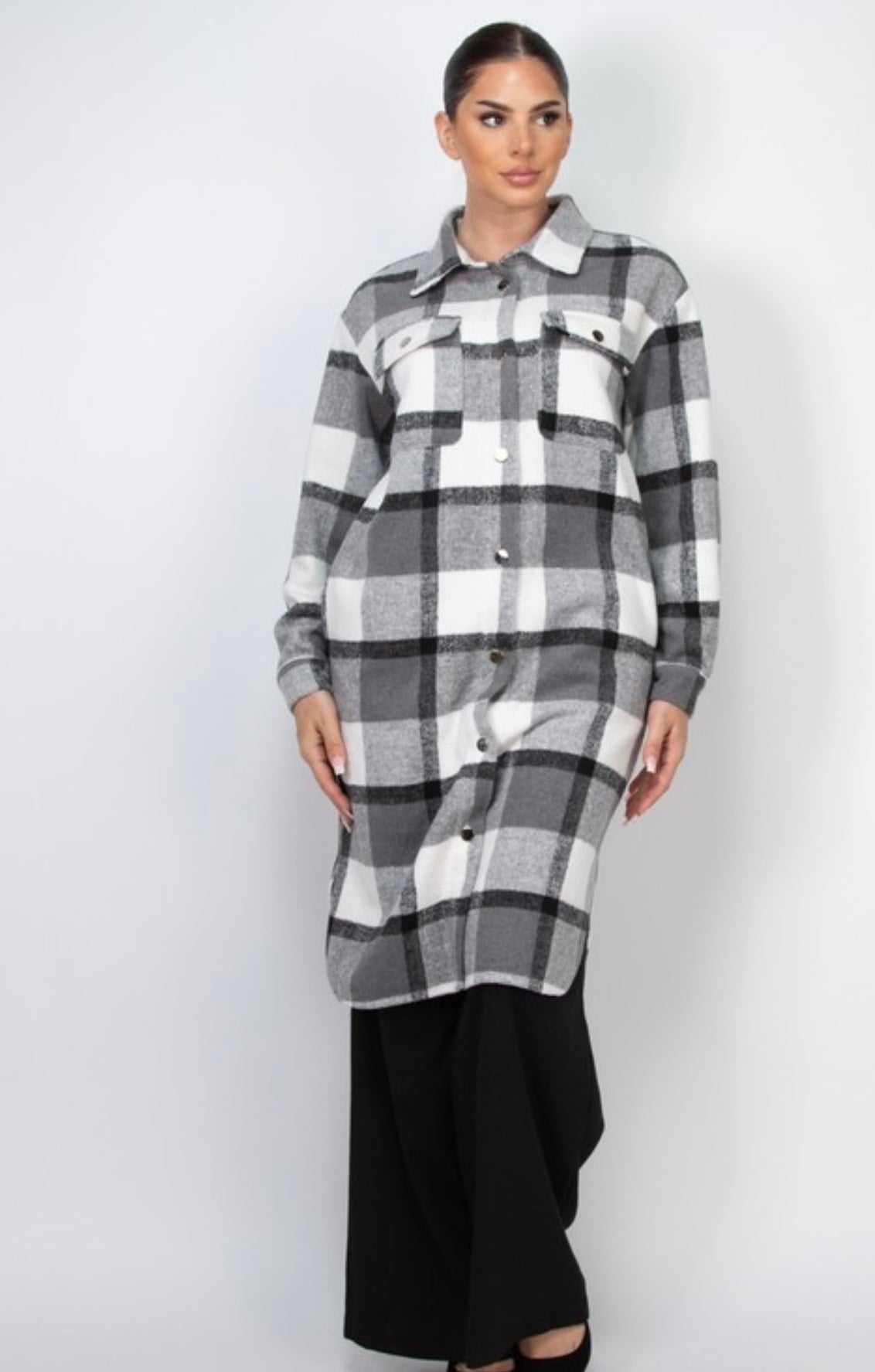 Button Down Plaid Coat