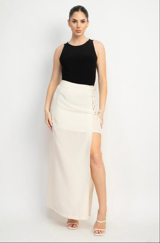 Lace-Front Maxi Skirt