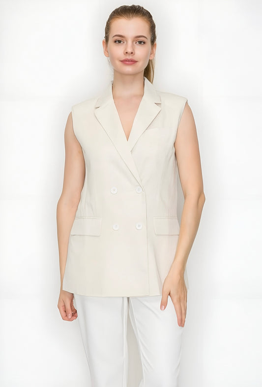 Long Linen Blazer Vest