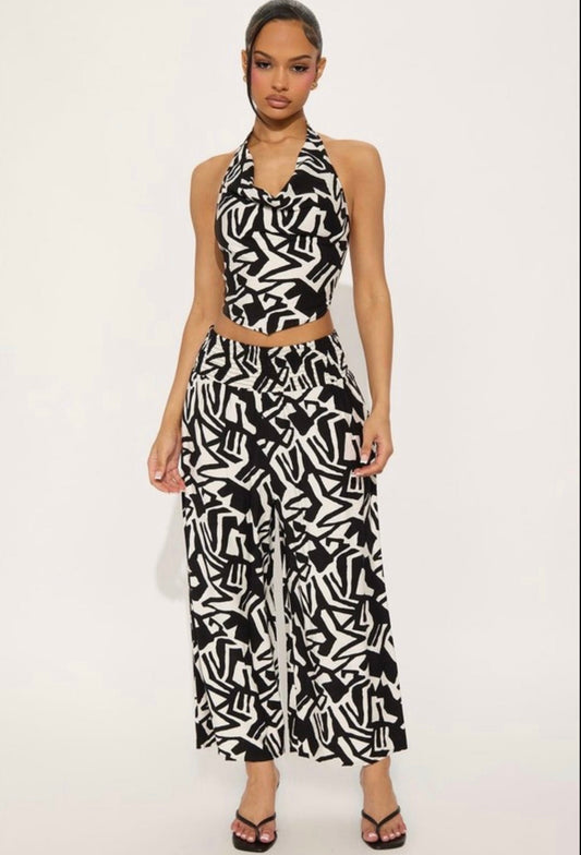 Abstract Print Pants Set
