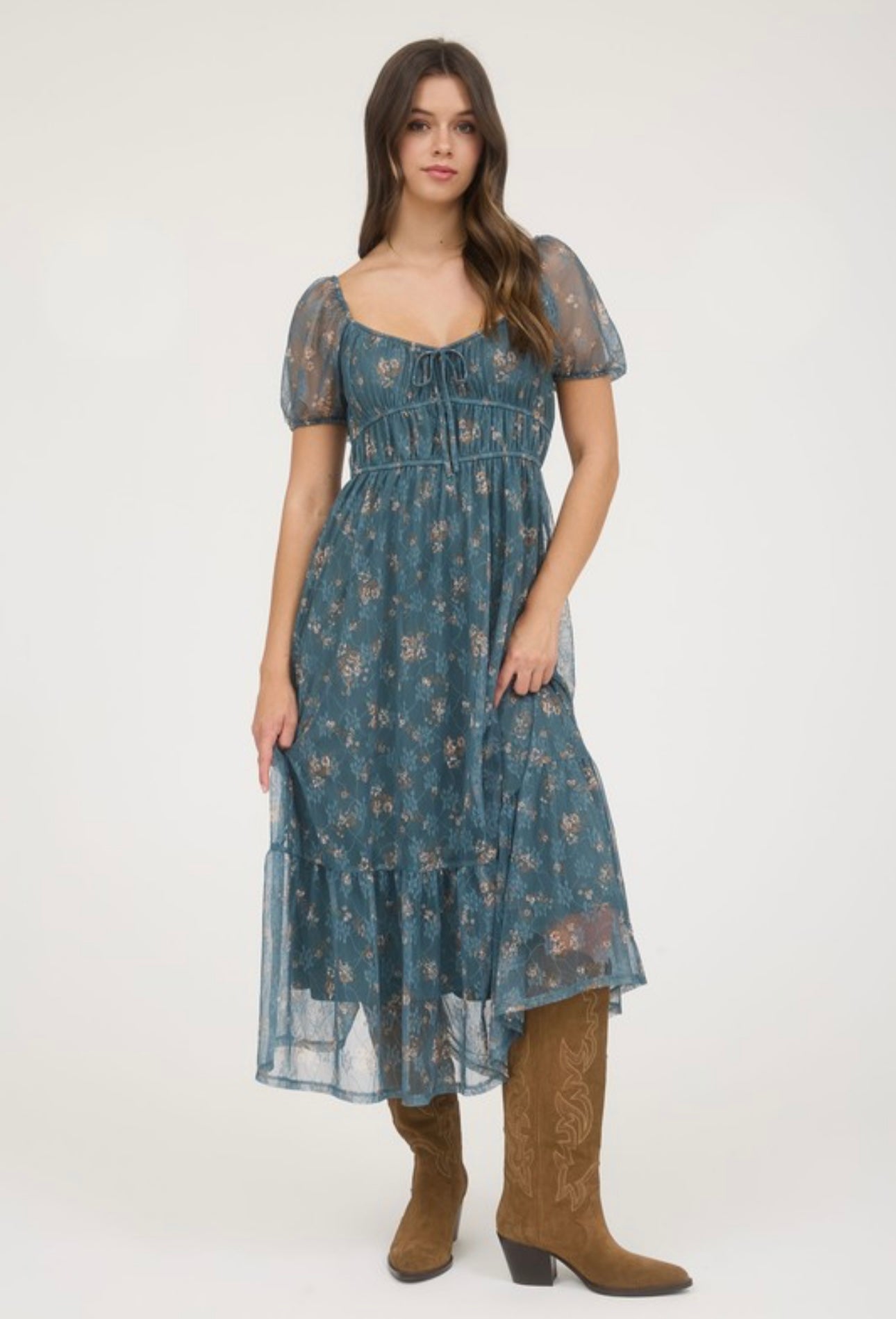 Garden Floral Peasant Tulle Dress