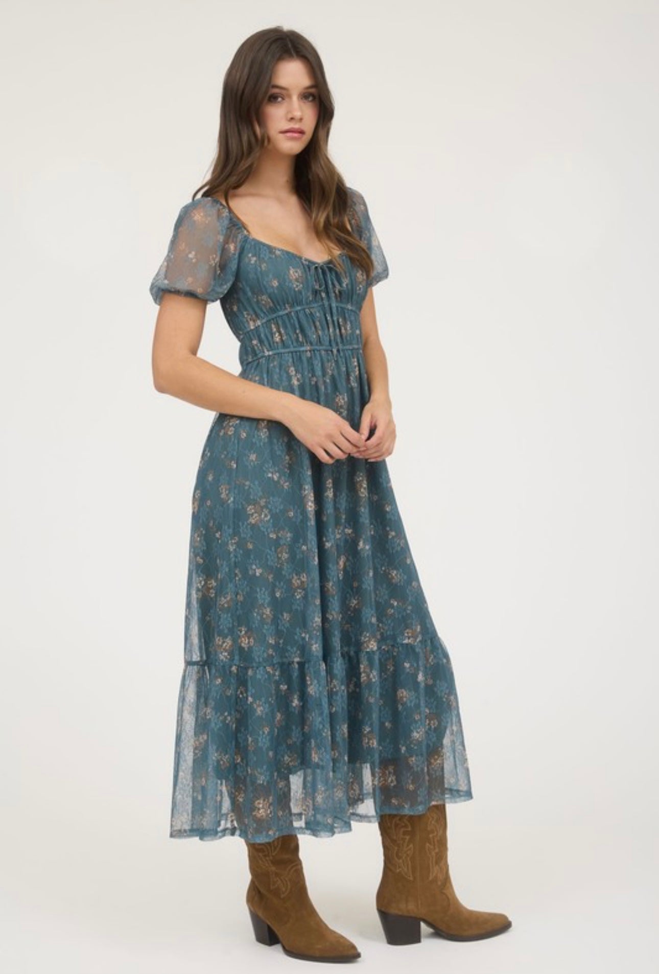 Garden Floral Peasant Tulle Dress