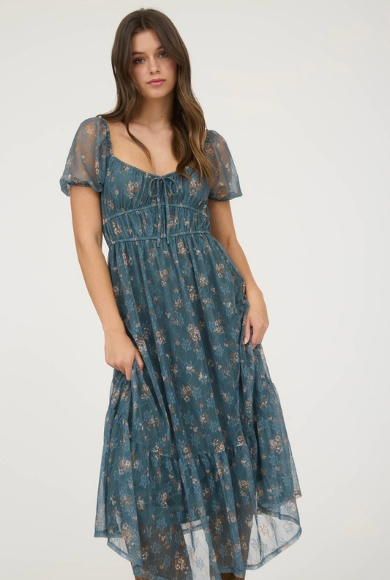 Garden Floral Peasant Tulle Dress