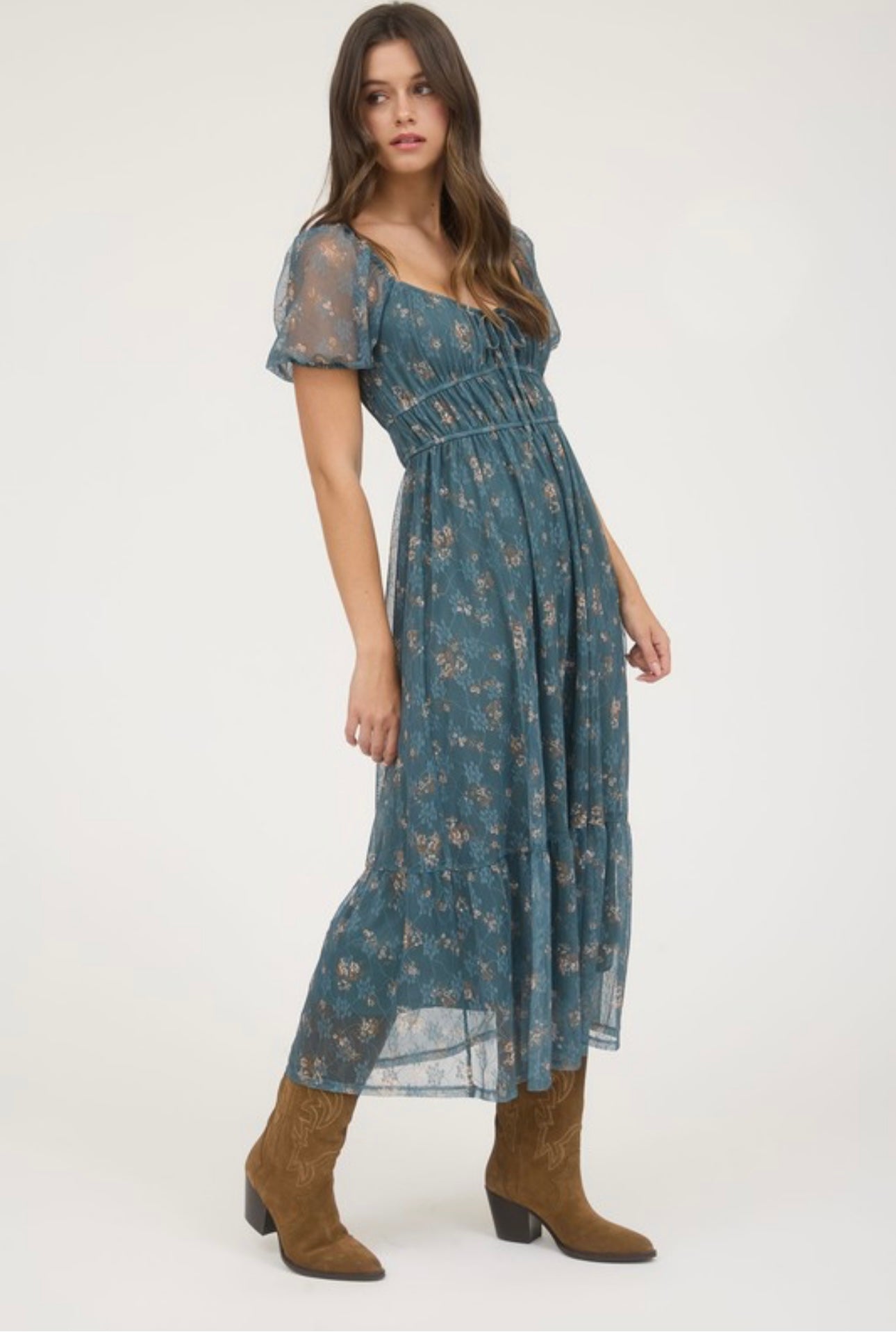 Garden Floral Peasant Tulle Dress