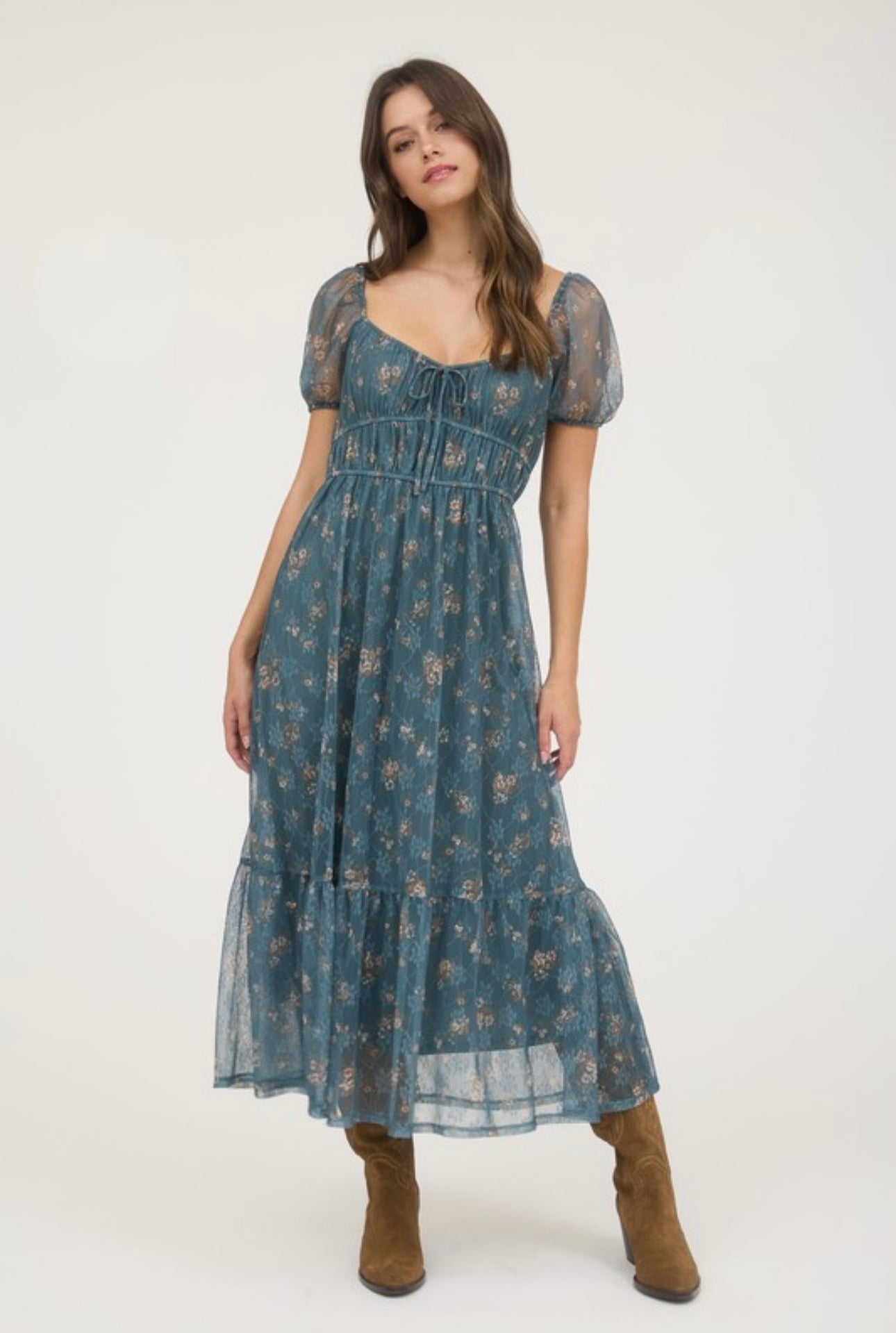 Garden Floral Peasant Tulle Dress