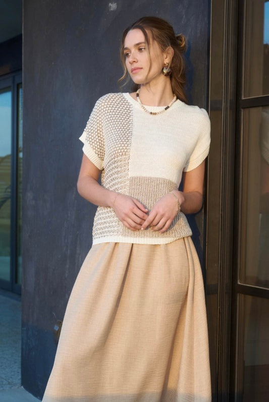 Color Block Short Sleeve Sweater