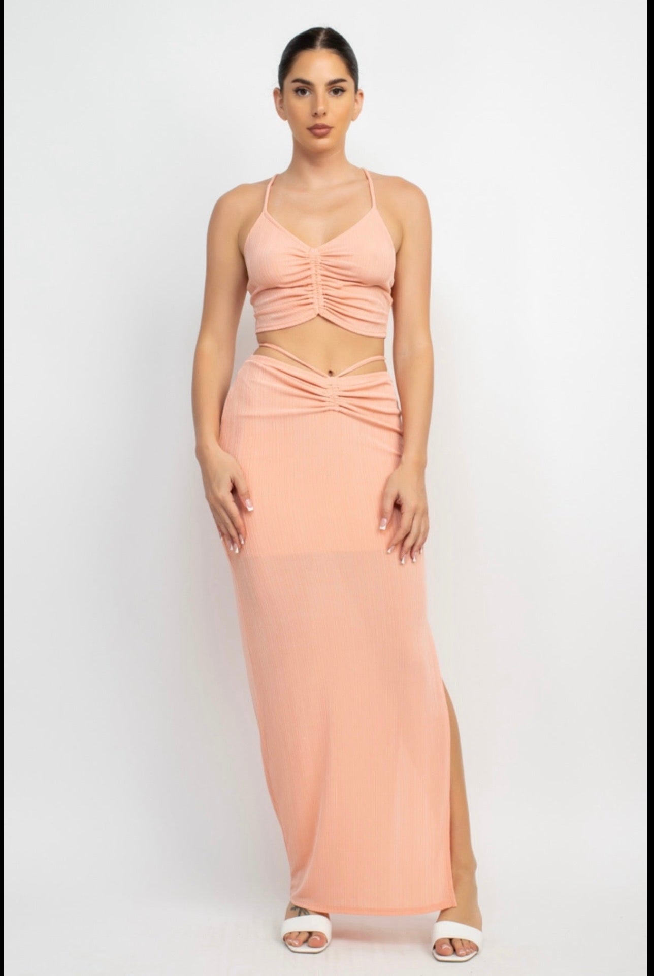 Two-Piece Smocked Crop and Maxi Skirt