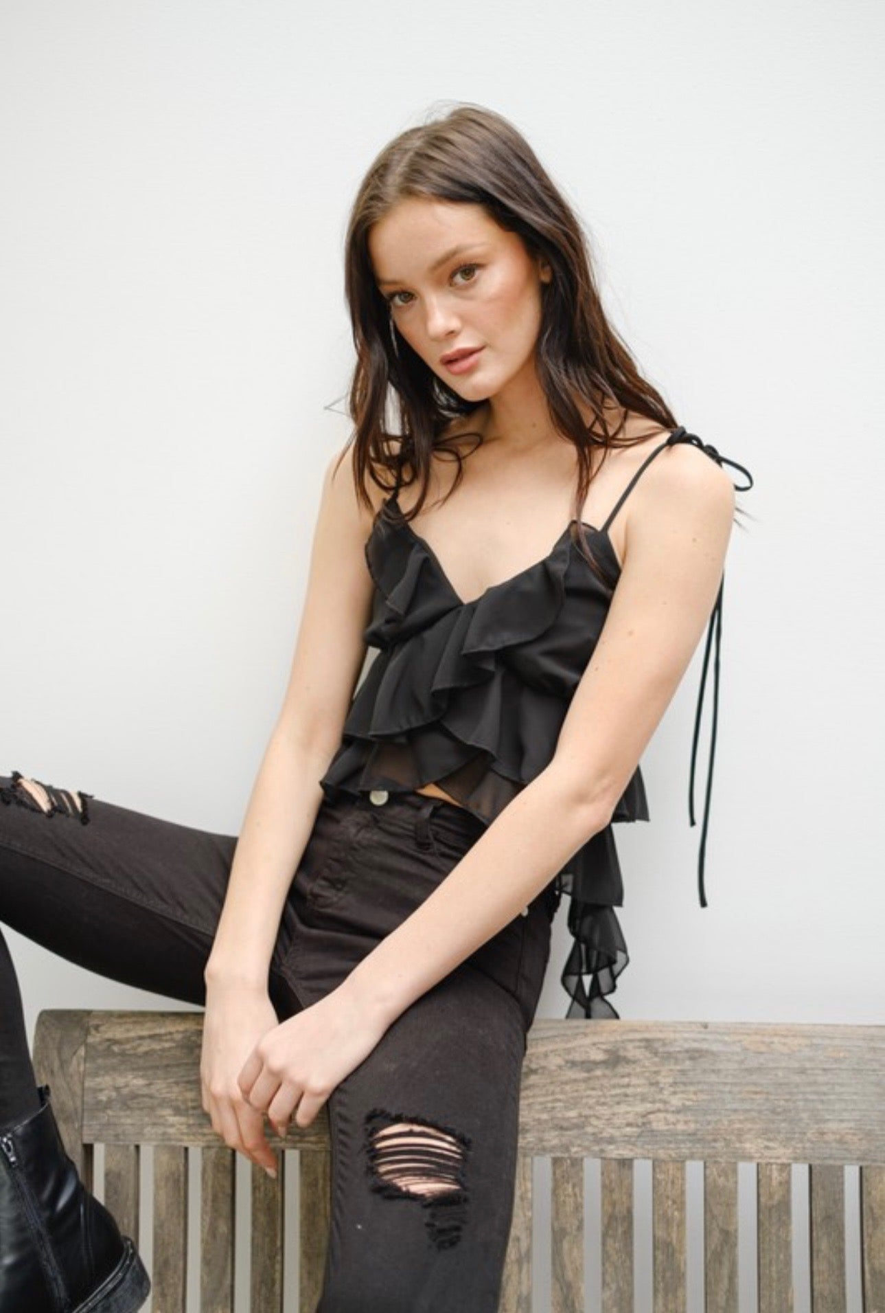 V-Neck Ruffled Strappy Top