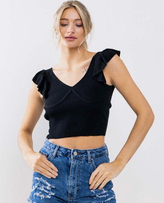 Sweetheart Ruffle Sleeve Crop Tie-back