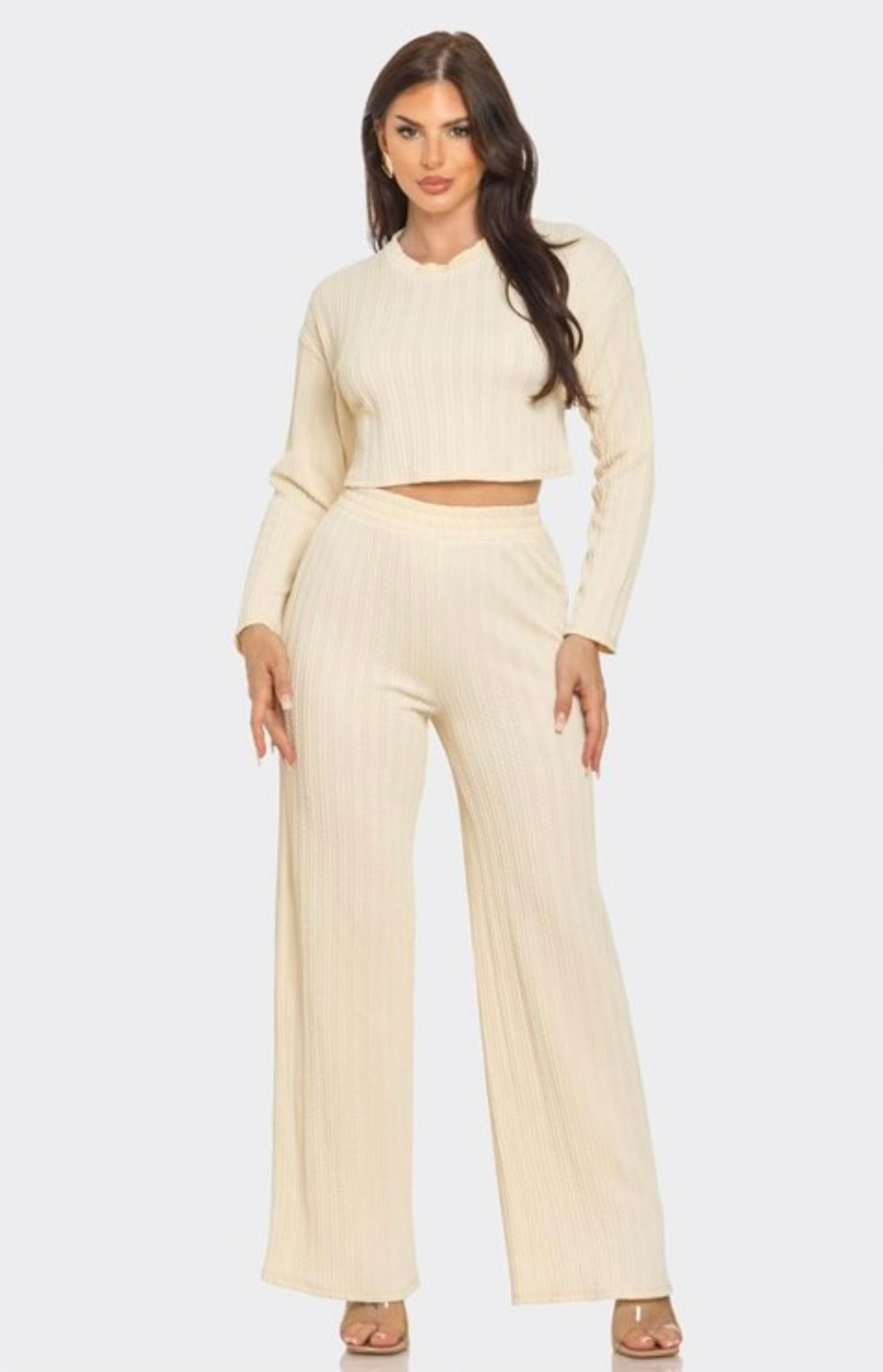 Two-Pieces Ribbed Cable knit Cropped Set